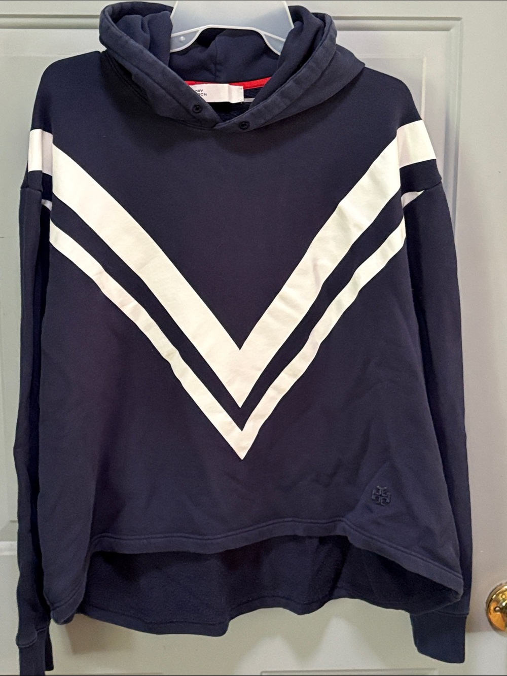 Tory Burch Navy Hoodie with White Chevron